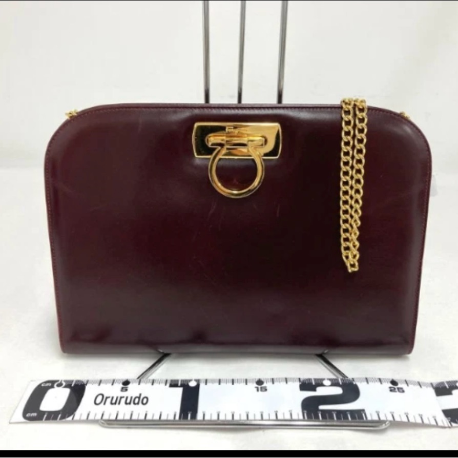 100% Authentic Salvatore Ferragamo Burgundy Clutch With Gold Chain